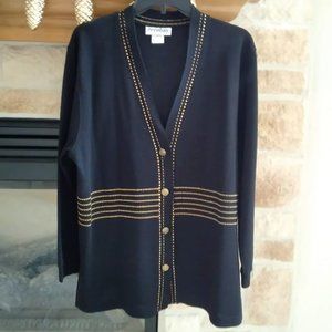 Vintage Eccobay Black Cardigan with Gold Accents